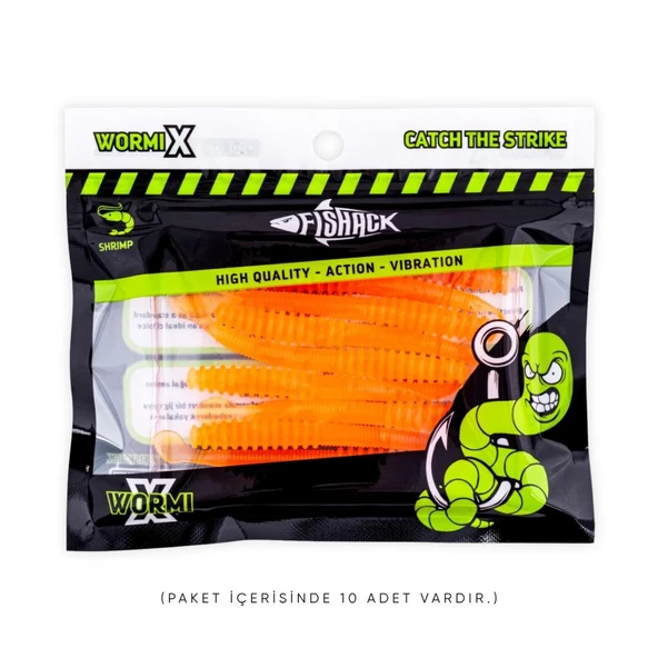 Silikon Sahte Kurt Yem - 2,2g 87mm - Fishack Wormix - Orange - UV Silikon - Resim 5