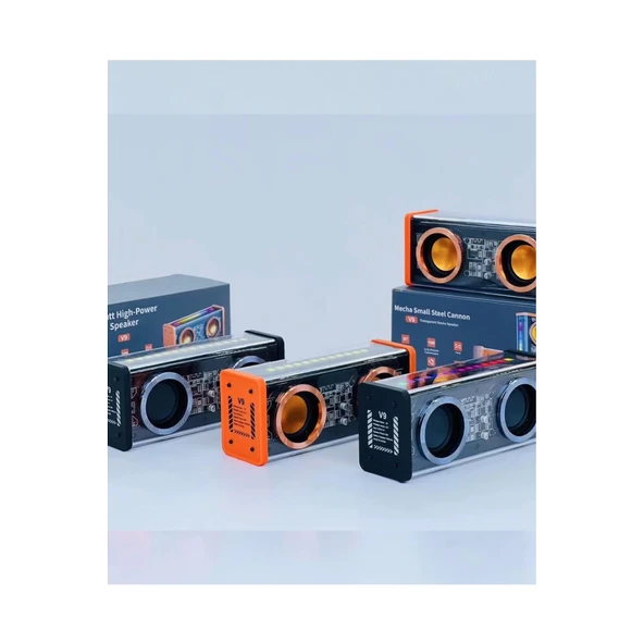 Şeffaf Mecha Müzik Tws Stereo Rgb İşıklı Hoparlör Kablosuz Bluetooth 5.0 Taşınabilir Hoparlör V9 - 3