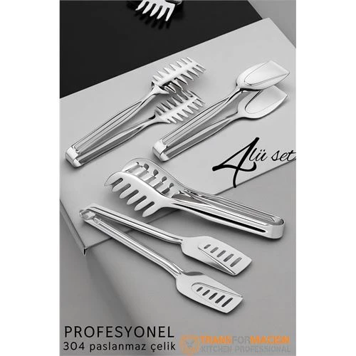 Modacar Mutfak Maşa Seti - Makarna Pasta Salata Çok Amaçlı Maşa 4 lü SET 304 Paslanmaz Çelik - 1