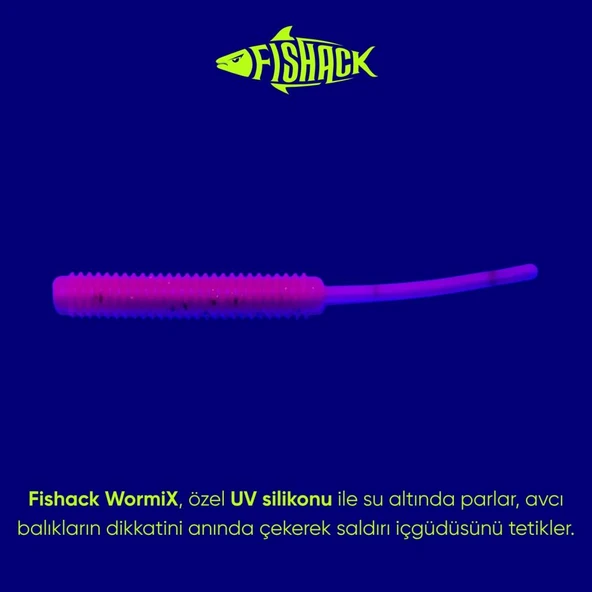Silikon Kurt Yem - LRF Yem - 1g 52mm - Fishack Wormix - 10 Adet - Pink Gray - UV Silikon - Resim 3
