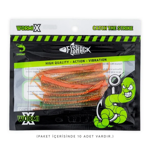 Silikon Kurt Yem - LRF Yem - 1g 70mm - Fishack Wormix - 10 Adet - Fluo Tiger - UV Silikon - Resim 5
