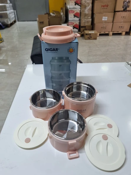 Tantitoni 3 Katlı Paslanmaz Çelik Yuvarlak Yemek Taşıma Kabı 2.7 lt Pembe - 3