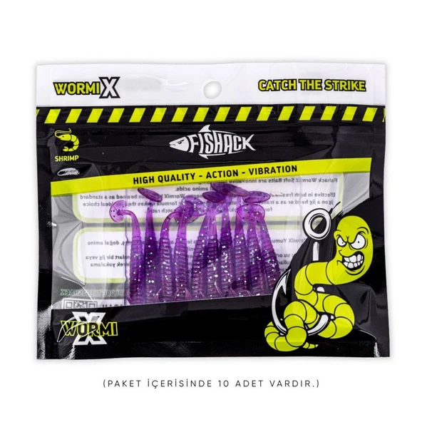 Silikon Kurt Yem - 1g 50mm - Fishack Wormix - 10 Adet - Purple - UV Silikon - Resim 5