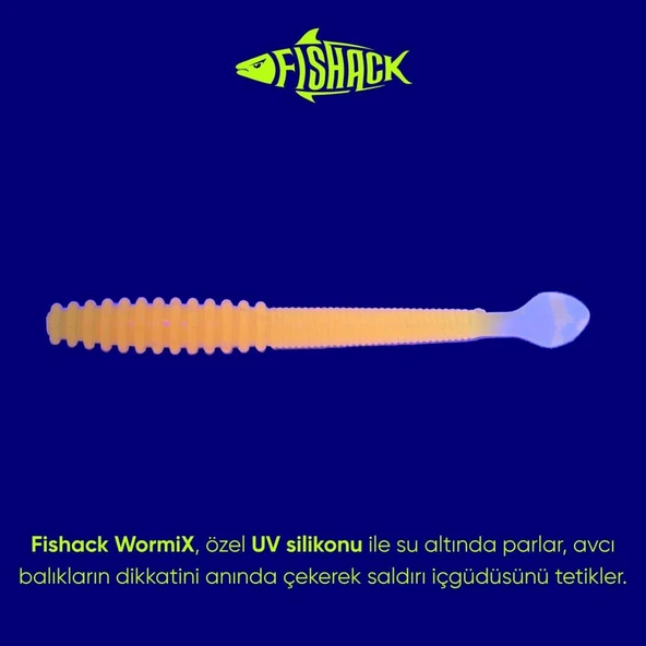 Silikon Sahte Kurt Yem - 2,2g 87mm - Fishack Wormix - Orange - UV Silikon - Resim 3