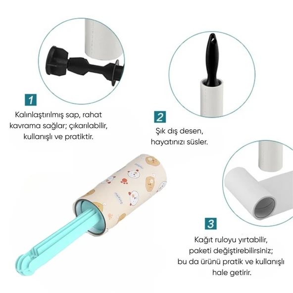 Kedi/Köpek Tüy Toplama Rulosu - D-Pet - Tekli - Su Yeşili (8667) - 2