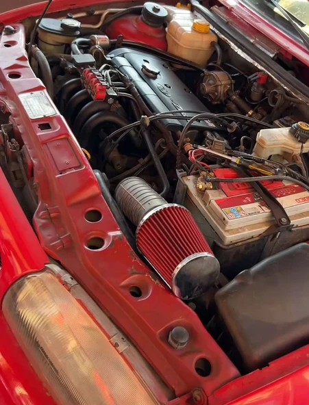 Ford Escort Uyumlu Spor Açık Hava Filtresi Krom Başlı Kırmızı Renk - 3