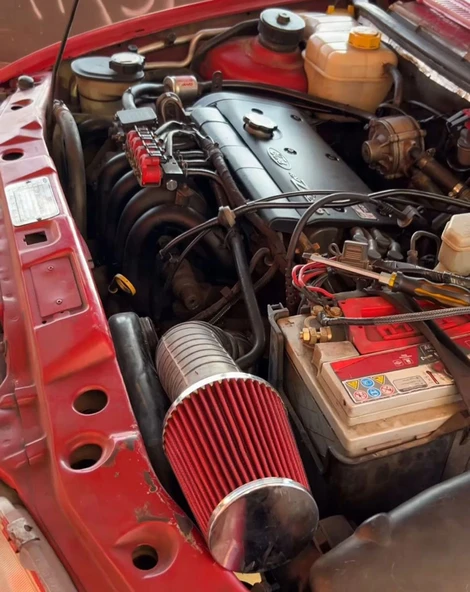 Ford Escort Uyumlu Spor Açık Hava Filtresi Krom Başlı Kırmızı Renk - 2