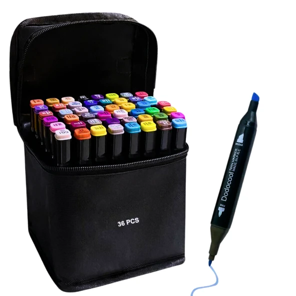 Mucit Home  36 Adet Çift Uçlu Touch Marker Art Tasarım Kalem Seti Çanta Taşınabilir
