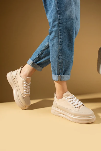 Pembe Potin Kalın Taban Renkli Bağcıklı Hafif Taban Kadın Sneakers 89-049-25 - 8