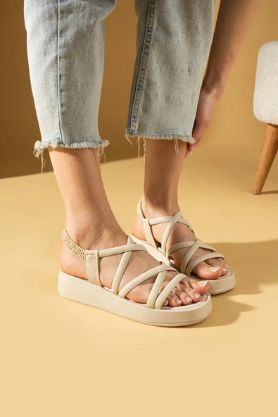 Pembe Potin Yumuşak Bantlı Yüksek Taban Kadın Sandalet 72-704-24 - 9