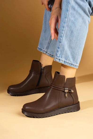 Pembe Potin Toka Detaylı Kauçuk Taban Fermuarlı Kadın Bot & Bootie 59-2003-23Cilt - Resim 4