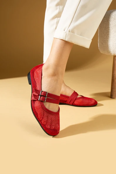 Pembe Potin Fileli Hafif Çift Tokalı Kadın Babet 69-010-24 - Resim 9