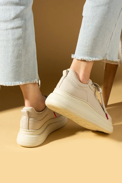Pembe Potin Yüksek Taban Bağcıklı Comfort Kadın Sneakers 36-1050-25 - 12