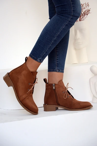 Pembe Potin Fermuar&Bağcık Moda Kadın Bot&Bootie 012-1008-22Süet - Resim 4