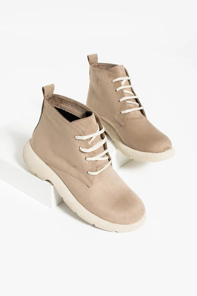 Pembe Potin Termo Taban Sıcak Astar Bağcıklı Kadın Bot 60-1015-23Süet - Resim 9