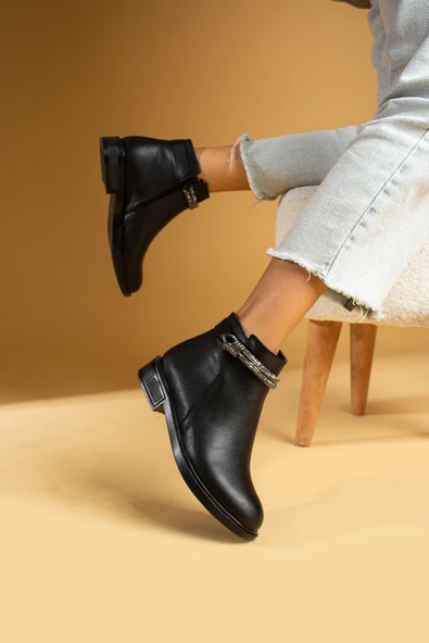 Pembe Potin Taş Aksesuarlı Fermuarlı Sıcak Astar Kadın Bot&Bootie 57-0101-23Cilt - Resim 5