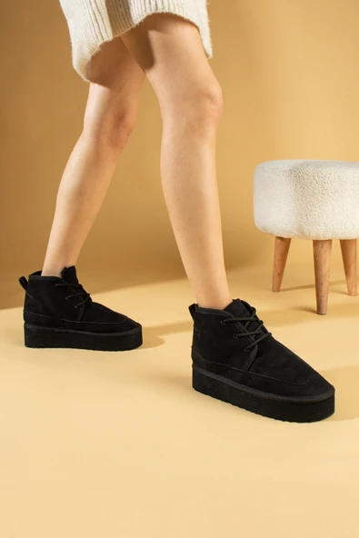 Pembe Potin Ultra Mini Platform Kürk Astarlı Kalın Taban Bağcıklı Kadın Bot 61-2001-23Süet - Resim 8