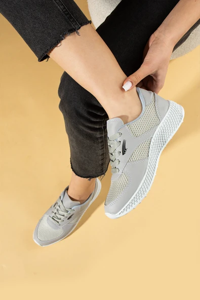 Pembe Potin Fileli Rahat Taban Bağcıklı Comfort Kadın Sneaker 001-1313-25 - 6