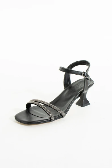 Pembe Potin İnce Bant Taşlı Tokalı Kısa Topuklu Kadın Ayakkabı 018-04-23 - Resim 8