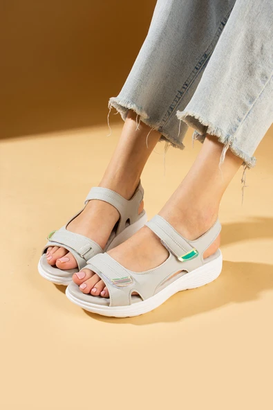 Pembe Potin Deri Görünümlü Comfort Taban Çift Bantlı Kadın Sandalet 59-78-24 - Resim 10