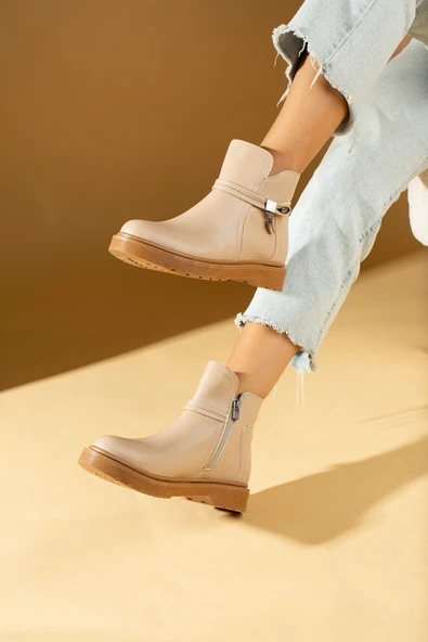 Pembe Potin Toka Detaylı Kauçuk Taban Fermuarlı Kadın Bot & Bootie 59-2003-23Cilt - Resim 10