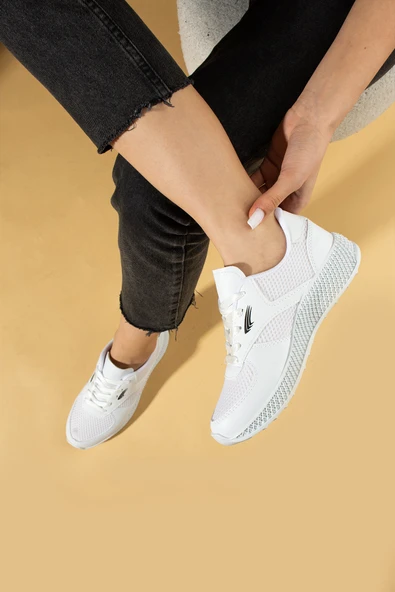 Pembe Potin Fileli Rahat Taban Bağcıklı Comfort Kadın Sneaker 001-1313-25 - 7