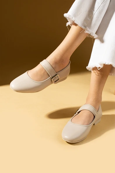 Pembe Potin Bantlı Toka Detaylı Rahat Taban Kadın Babet 57-44-25 - Resim 7