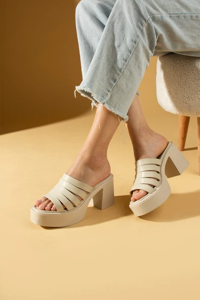 Pembe Potin Çok Bantlı Platform Topuklu Kadın Terlik 36-506-24 - 5