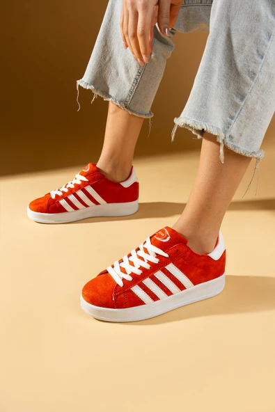 Pembe Potin Bağcıklı Rahat Kalıp Şerit Detaylı Comfort Kadın Sneaker 001-1015-24 - Resim 8