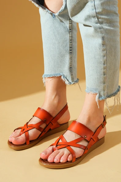 Pembe Potin Rahat Kalıp Çapraz Bantlı Parmak Arası Kadın Sandalet 51-820-23 - Resim 3