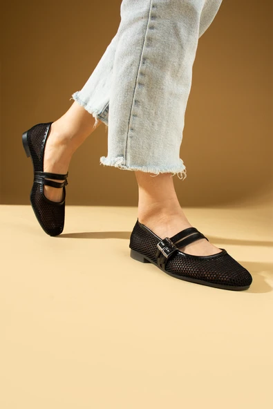 Pembe Potin Fileli Hafif Çift Tokalı Kadın Babet 69-010-24 - Resim 11