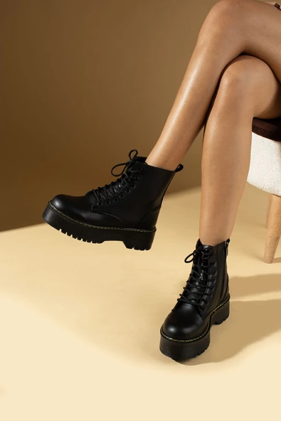 Pembe Potin Kaymaz Kalın Taban Sıcak Astar Fermuar & Bağcık Kadın Bot B01-33-23 - 8