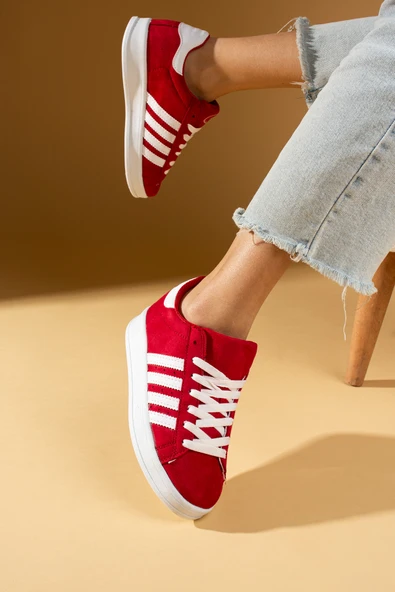 Pembe Potin Bağcıklı Rahat Kalıp Şerit Detaylı Comfort Kadın Sneaker 001-1015-24 - Resim 11