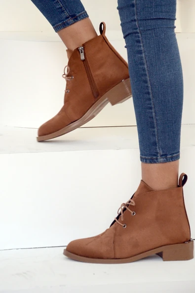 Pembe Potin Fermuar&Bağcık Moda Kadın Bot&Bootie 012-1008-22Süet - Resim 2