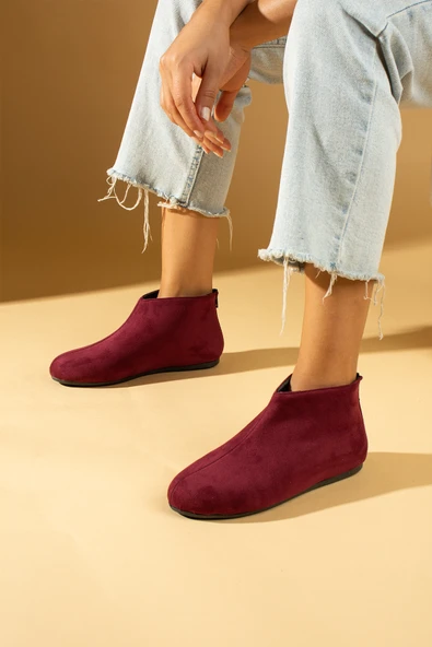 Pembe Potin İnce Taban Çarık Görünümlü Fermuarlı Kadın Bot&Bootie 53-1300-23Süet - 6