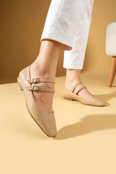 Pembe Potin Küt Burunlu Comfort Taban Çift Tokalı Kadın Babet 64-090-24Cilt - Resim 11