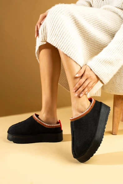 Pembe Potin Kalın Taban İçi Kürklü Kadın Ev Terliği 007-2000-23SüetUgg - 6