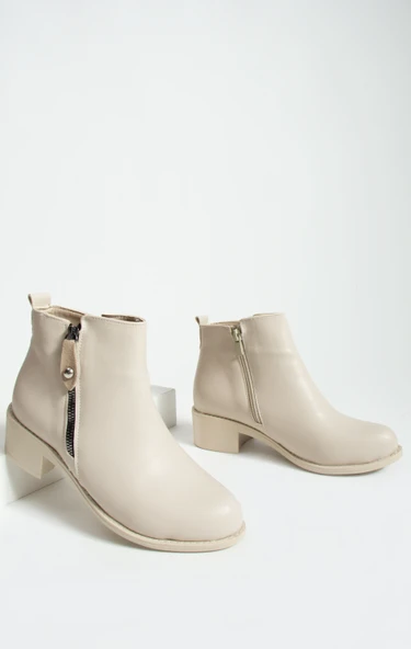 Pembe Potin Rahat Kalıp Bilek Boy Fermuarlı Kadın Bot 57-03-23Cilt - Resim 11