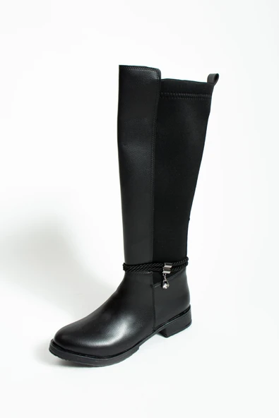 Pembe Potin Taşlı Diz Altı Esneyebilen Kumaşlı Streç Kadın Çizme 59-8893-23 - 9