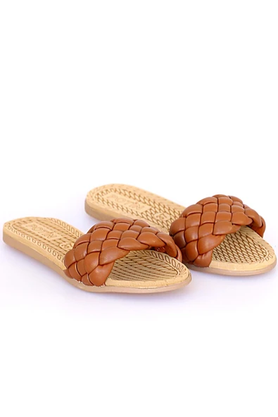 Pembe Potin Örgülü Rahat Taban Moda Kadın Terlik 41-20-22 - Resim 8