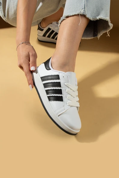 Pembe Potin Bağcıklı Rahat Kalıp Şerit Detaylı Comfort Kadın Sneaker 001-1015-24Syh - 3
