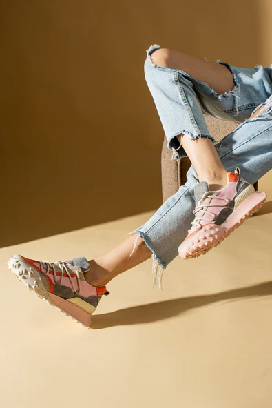 Yeni Sezon Kalın Taban Bağcıklı Moda Kadın Sneakers 36-144-23 - Resim 6