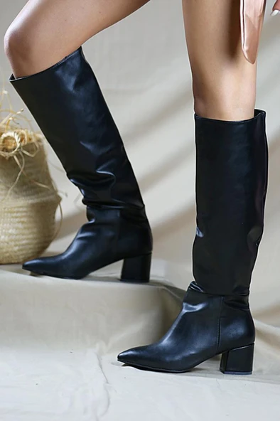 Pembe Potin Kalın Topuk Kadın Çizme 024-1010-21Siyah - 2