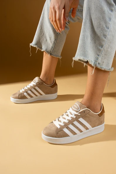 Pembe Potin Bağcıklı Rahat Kalıp Şerit Detaylı Comfort Kadın Sneaker 001-1015-24 - Resim 4