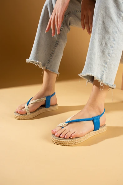 Pembe Potin Comfort Hasır Taban Parmak Arası Kadın Sandalet 68-104-24 - 10