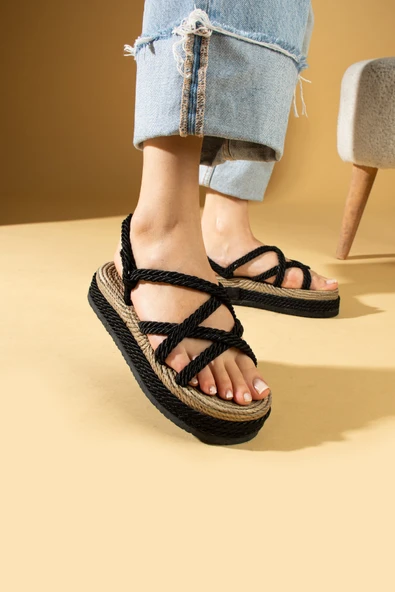 Pembe Potin Kalın Taban Çapraz Bant Hasır Kadın Sandalet 30-15-24 ürün görseli