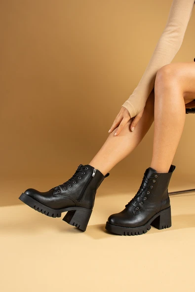 Pembe Potin Kaymaz Kalın Taban Sıcak Astar Fermuarlı Kadın Bot 012-970-23 - Resim 3