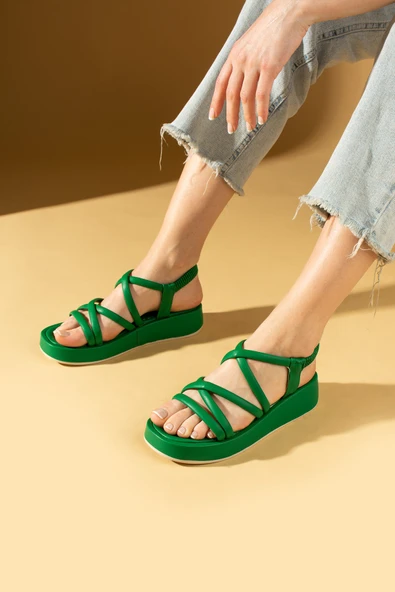 Pembe Potin Yumuşak Bantlı Yüksek Taban Kadın Sandalet 72-704-24 - 11