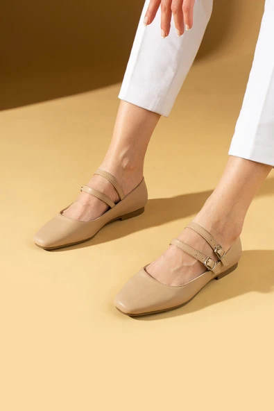 Pembe Potin Küt Burunlu Comfort Taban Çift Tokalı Kadın Babet 64-090-24Cilt - Resim 10