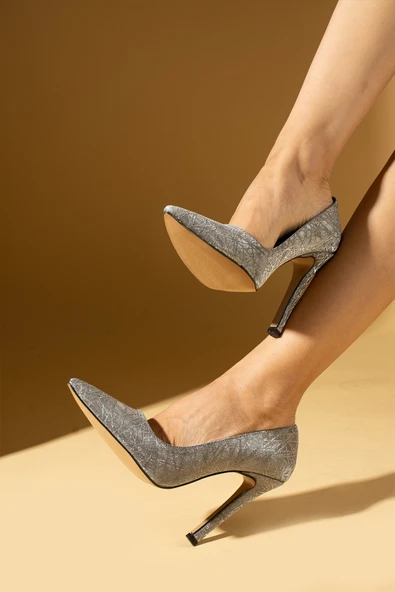 Pembe Potin Simli İnce Uzun Topuklu Kadın Stiletto 71-53-24Sim - Resim 5